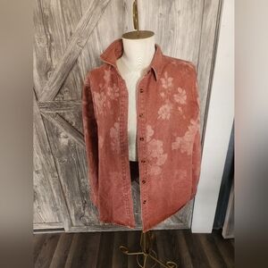 Rustic Rose Washed Denim  Button-Up Shirt/Shacket
